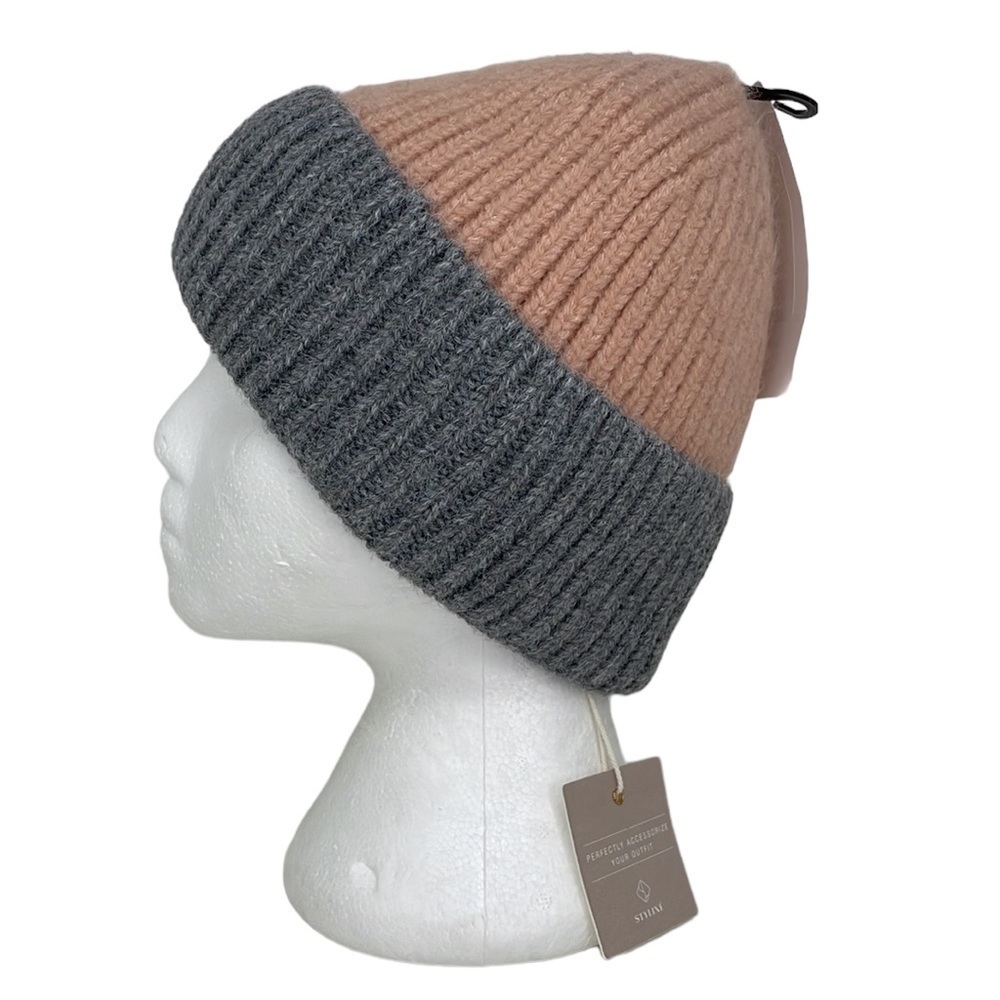Styline Two Tone Blush Grey Beanie Knit One Size